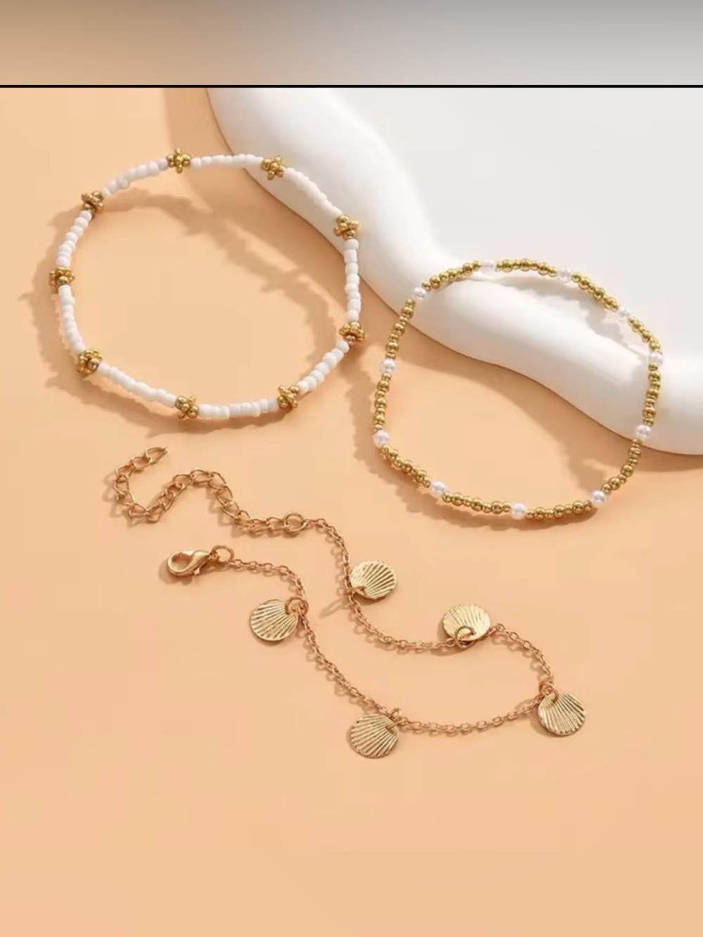 ✨ 3PCS Retro Pearl Beaded Anklet Set | Boho Coastal Summer Vibes ✨ - Picture 2 of 5